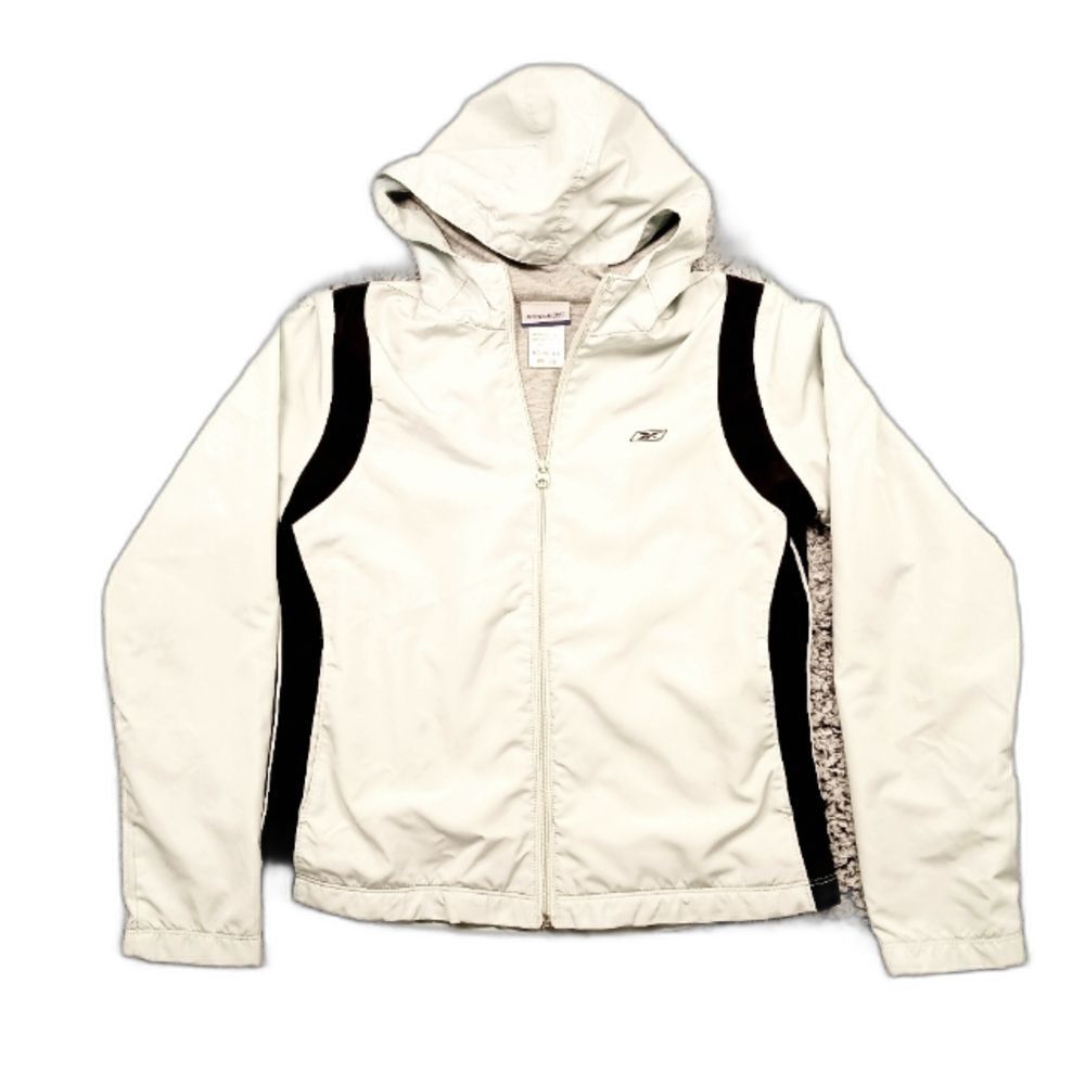 Reebok Women's Medium Hooded Fleece Lined Windbreaker Full zip up. Two pocket